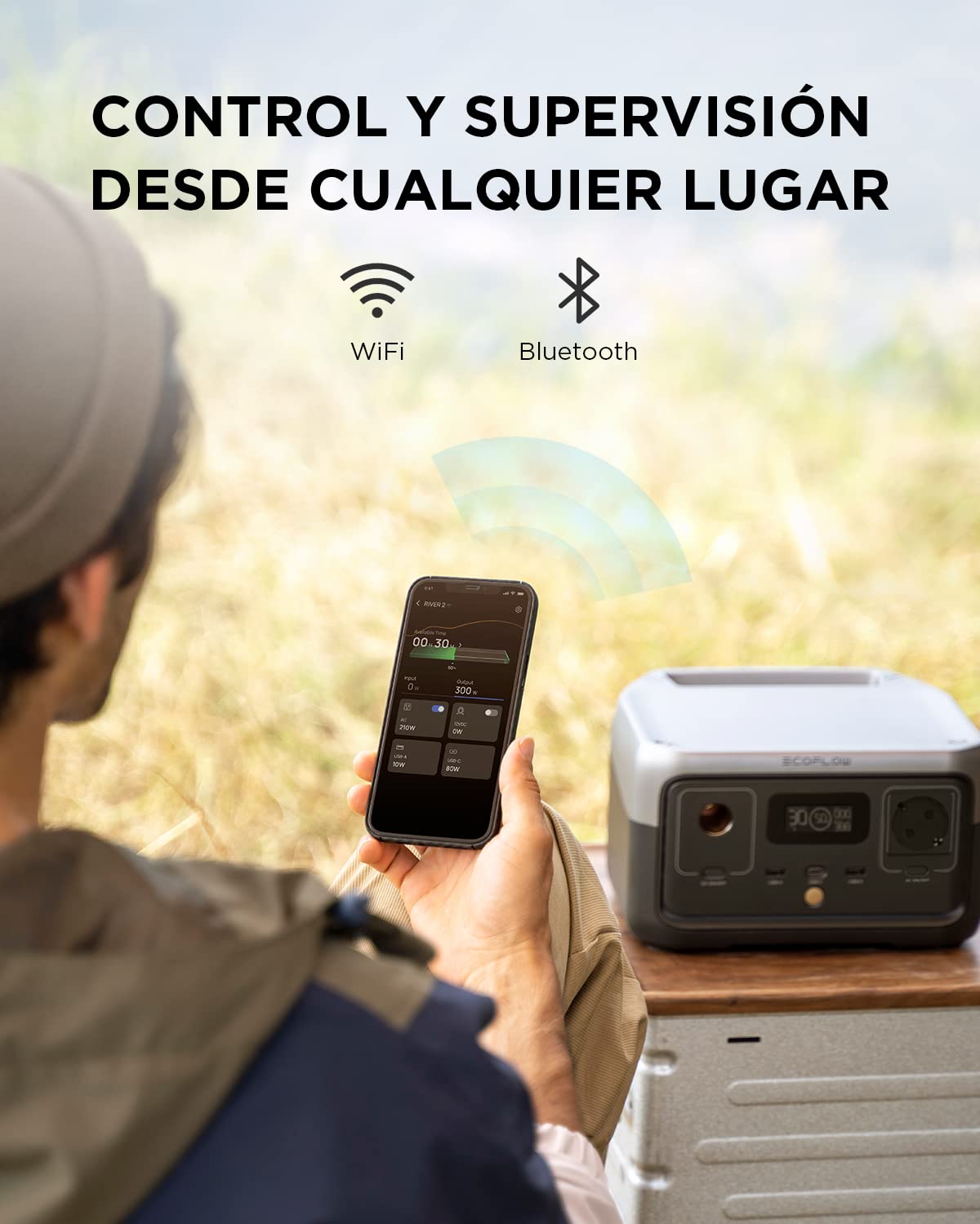 Estación de energía portátil ECOFLOW RIVER 2, batería LiFeP04 de 256 Wh/carga rápida en 1 hora, hasta 600 W de potencia, generador solar para acampadas al aire libre/caravanas