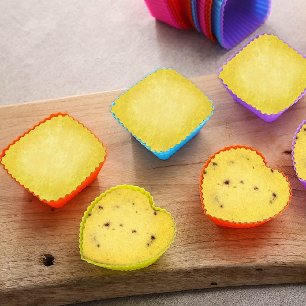 Kubki do pieczenia muffinek wielokrotnego użytku kwadratowe i w kształcie serca silikonowe formy do babeczek mini nieprzywierające wkładki do babeczek truflowe czekoladowe foremki do