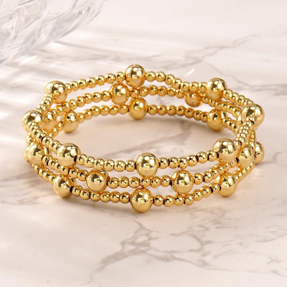 Gold Bracelet Stack for Women, Adjustable Stretch Non Tarnish Waterproof Jewelry Stackable Gold Beads Bracelets for Women Trendy Friendship Gift - Image 4
