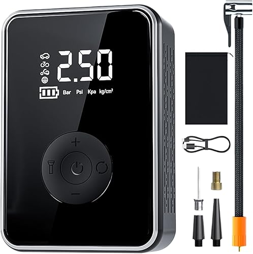 Bomba de aire para neumáticos de automóvil, inflador inalámbrico con pantalla digital con luz, bomba de aire eléctrica recargable con apagado