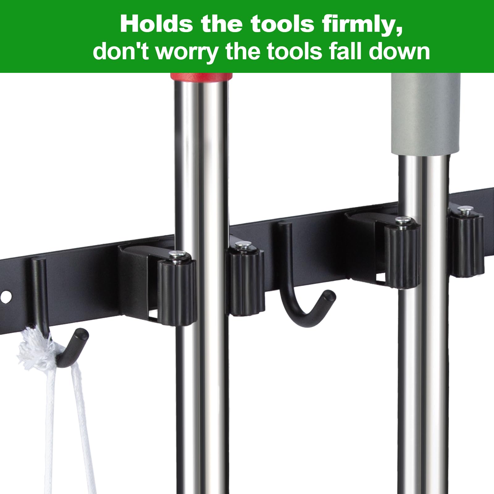 voze 2 estantes y 3 ganchos para fregona y escoba, soporte de pared, autoadhesivo resistente, organizador de escobas, estantes de herramientas de almacenamiento para cocina, jardín, lavandería, garaje
