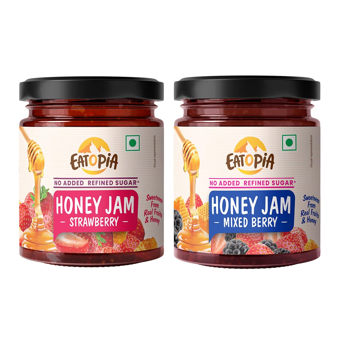 Eatopia Mixed Berry & Strawberry Honey Jam - Kids & Adult | Sugar Free | 100% Pure & Natural | No Preservatives | No Added Flavours | 70% Real Fruits & Wild Honey | Good for Gut Health |Pack of 2-480g-image-28