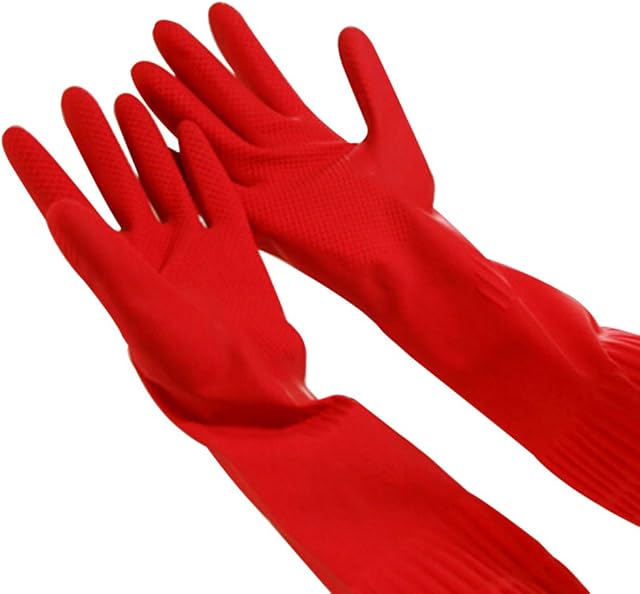 ESHOO Reusable Latex Rubber Gloves Household Laundry Dishwashing Waterproof Long Sleeve Gloves (1 pair)