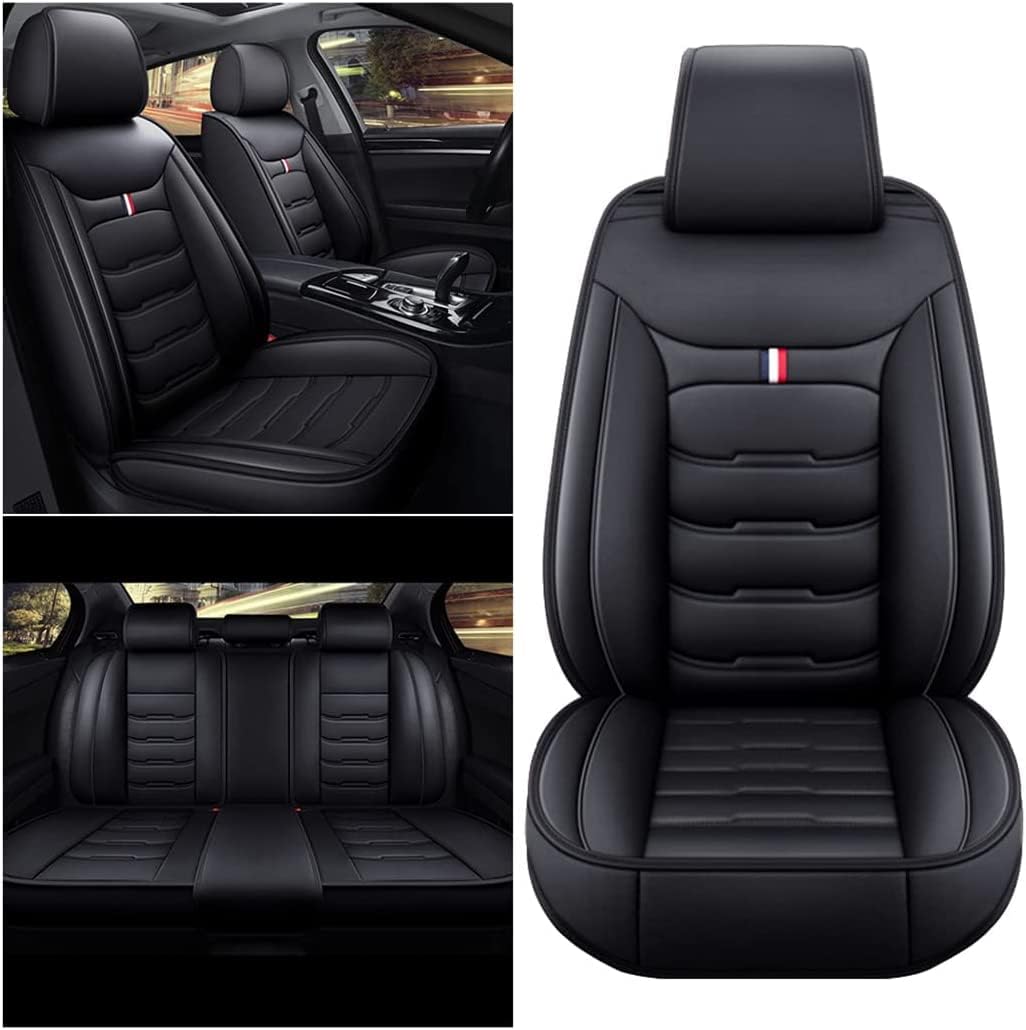 Auto Sitzbezüge Set Autositzbezüge für Hyundai Tucson 2015-2017 2018 2019 2020 2021 2022 2023 2024 2025, Vorne Und Hinten Leder Auto-Schonbezüge Wasserdicht Sitzschoner Zubehör,Black