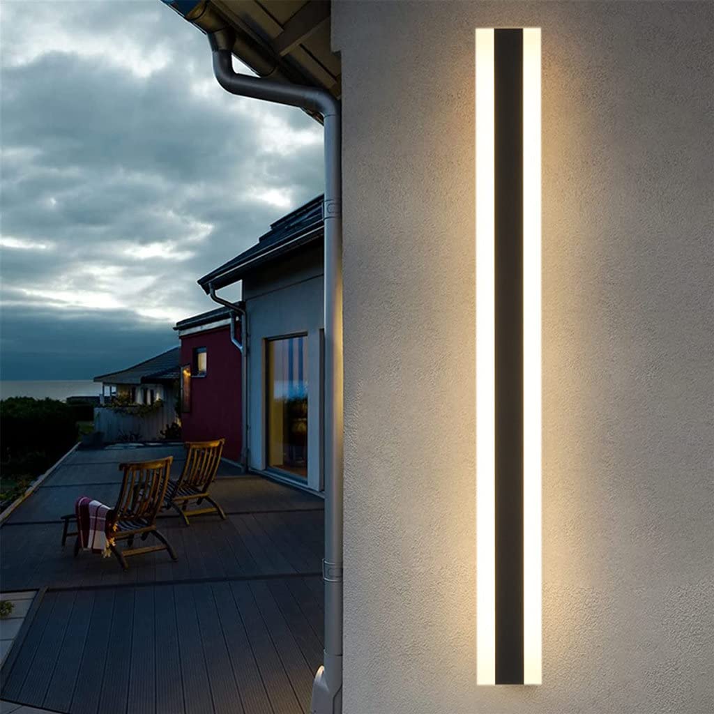 LUOLONG LED Lange Wandlampe Villa Wandlampe Villa Porch Wandlampe Außen IP65 Wasserdicht Wandleuchten Schwarz Lange Lichtleiste Aluminium Aussen Wandlampe Acryl Warmes Licht Gartenleuchte