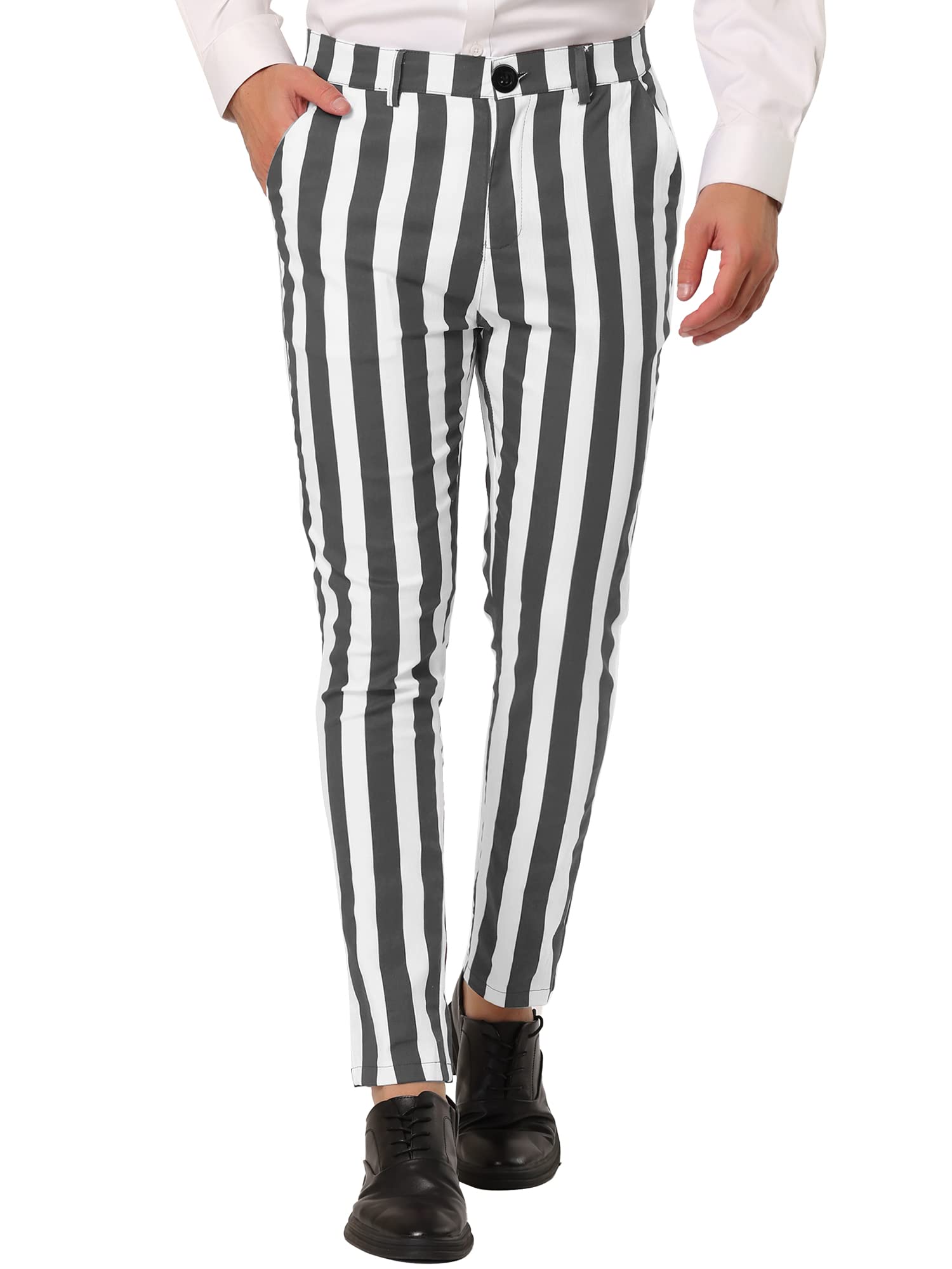 Lars Amadeus Men's Striped Pants Casual Skinny Fit Color Block Pencil Dress Trousers