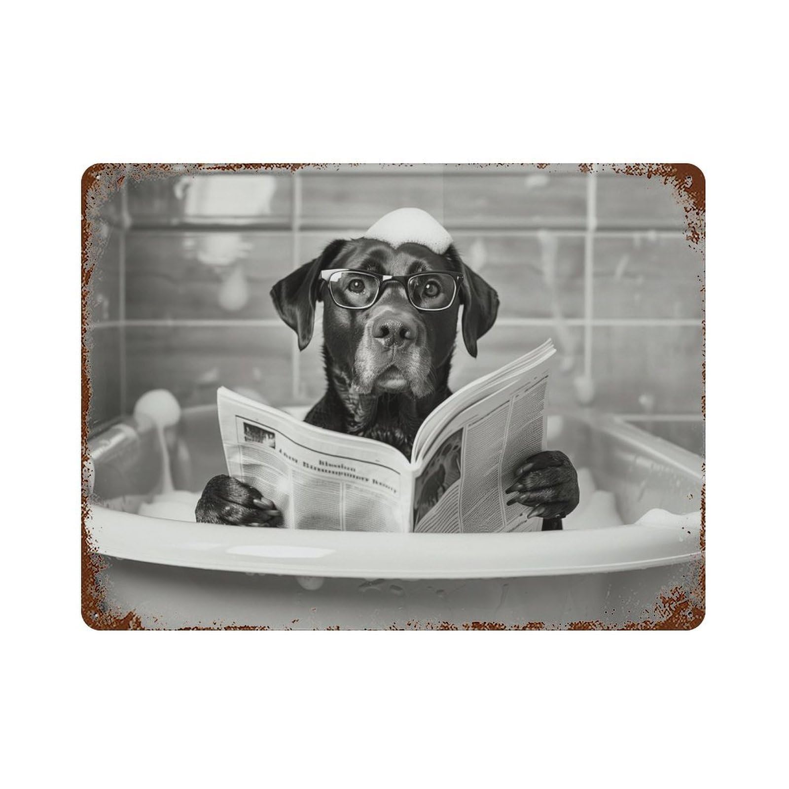xiaoxiaoshen Black Labrador in Bathtub Print Wall Decor Art Metal Tin Poster Modern Home Decor Art Home Bar Shop Decorations Vintage Sign 30x40cm
