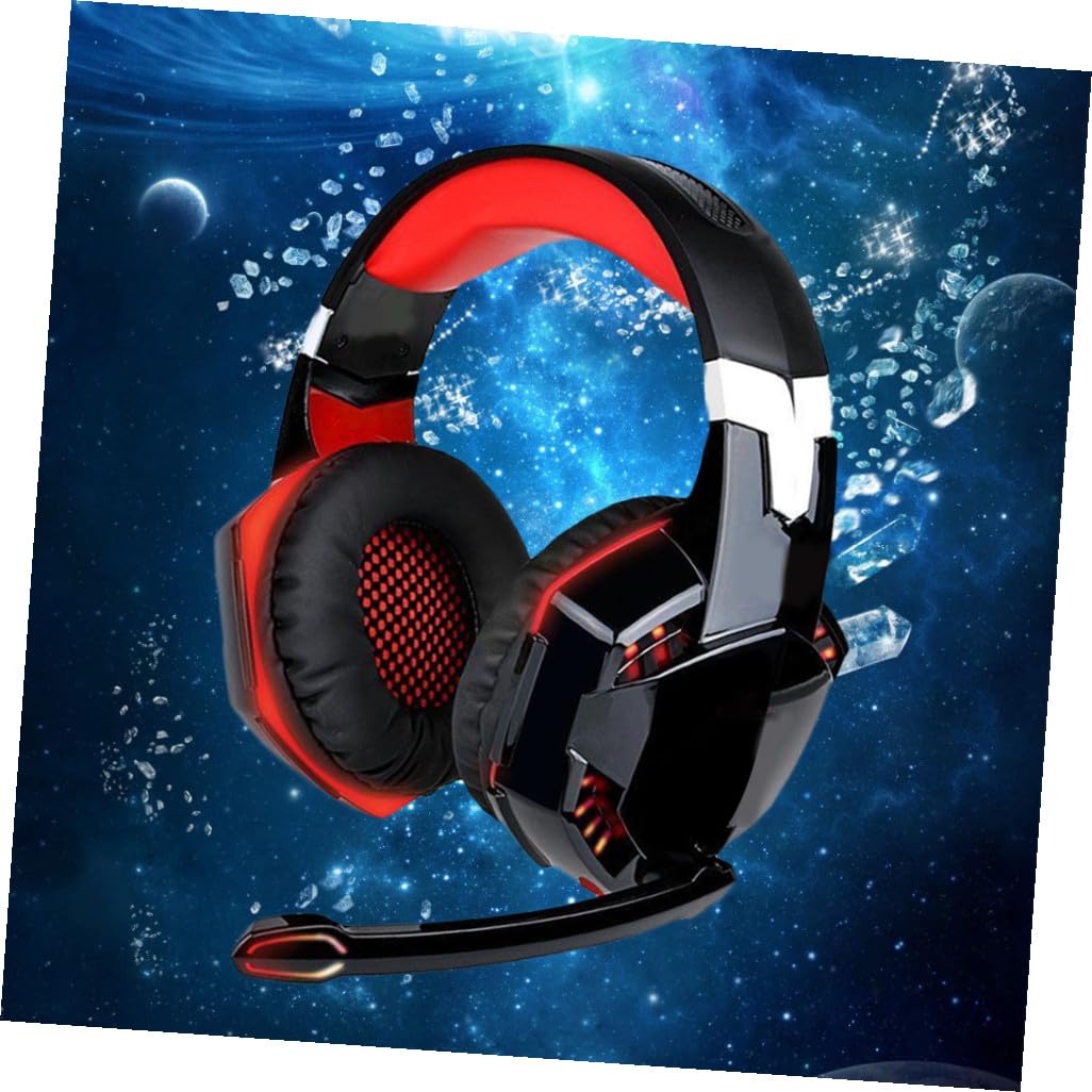 Veemoon Cuffie da Gioco con Luce LED e Bassi Profondi Stereo Suono Surround Isolamento dal Rumore Cuffie Over-ear con Microfono per Computer e PC Rosso