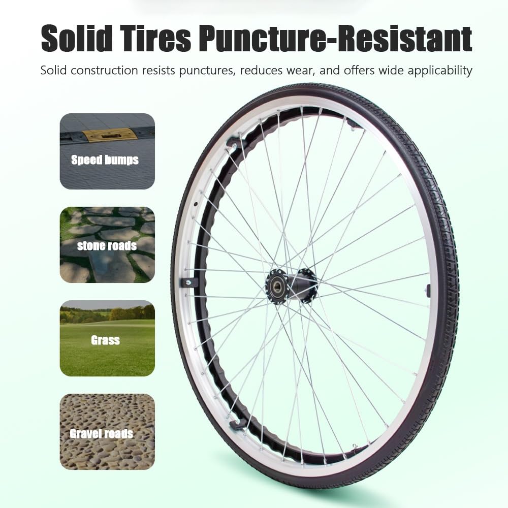 Ruedas Para Sillas De Ruedas 24 Pulgadas Recambio Rueda Trasera De La Silla De Ruedas Con Rodamiento, Prueba De Pinchazos Macizos Ruedas Para Sillas De Ruedas(24"x1 38-2Pcs)