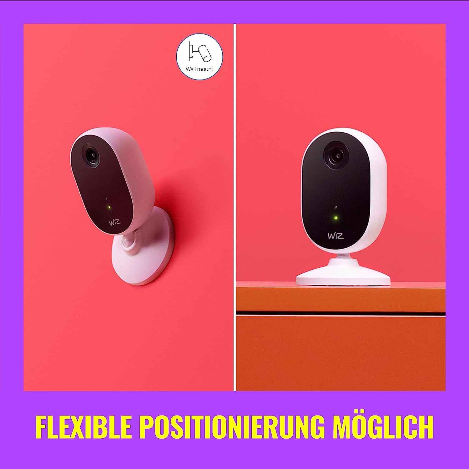 WiZ Indoor Kamera, Sicherheitskamera mit Nachtsicht, Audio, Bewegungs- und Geräuscherkennung, smarte Steuerung über WLAN per Stimme/App, weiß