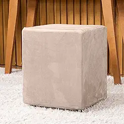 Capa de Puff Quadrado Avulsa Lisa Ajustável com Elástico - Tecido Veludo Suede Decoração Banquinho Luxo Para Sala Quarto Pufe Banco Protetor Banqueta Centro (Bege)
