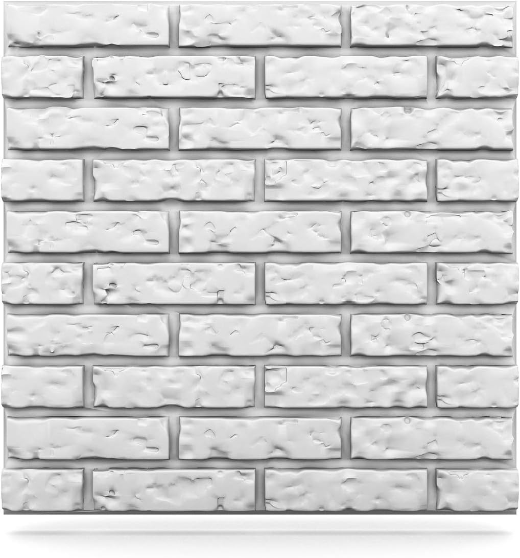 A La Maison Ceilings BK-SWP-PW Brick Foam DIY Glue-up Seamless Wall Panels (Case / 48 sq.ft), White