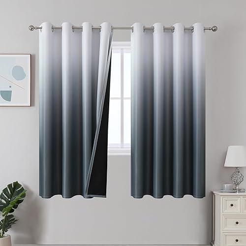 Miniatura 23 de Estelar Textiler Cortinas Opacas con Degradado para Sala de Estar de 84 Pulgadas de Largo, Cortinas de Ojales Ombré con Aislamiento Térmico de Gris