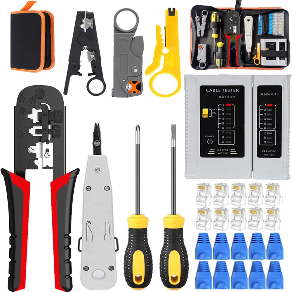 MAYLINE Cirmpatura CAT5 CAT6 RJ11/RJ12 Crimping Toolper Cavi di Rete a Crimpare Crimpatrice per Cavo di Rete,Pinza Crimpatrice RJ45 Strumenti Kit di Rete Professionali LAN Tester (Rosso)