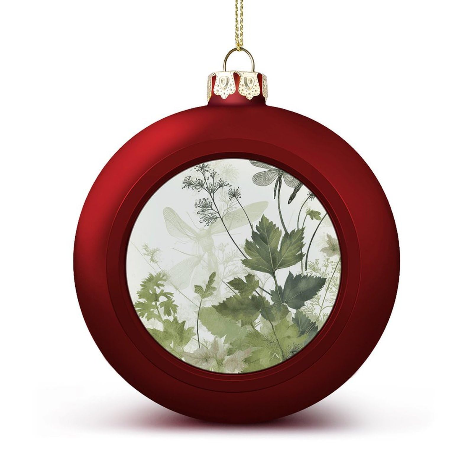 Foliage And Herbs with Dragonflies Winged Christmas Balls Ornaments for Xmas Christmas Tree 1.6" Hanging Shatterproof Xmas Balls Hanging Decor Pendants for Holiday Party Outdoor Indoor DIY Craft Suppl