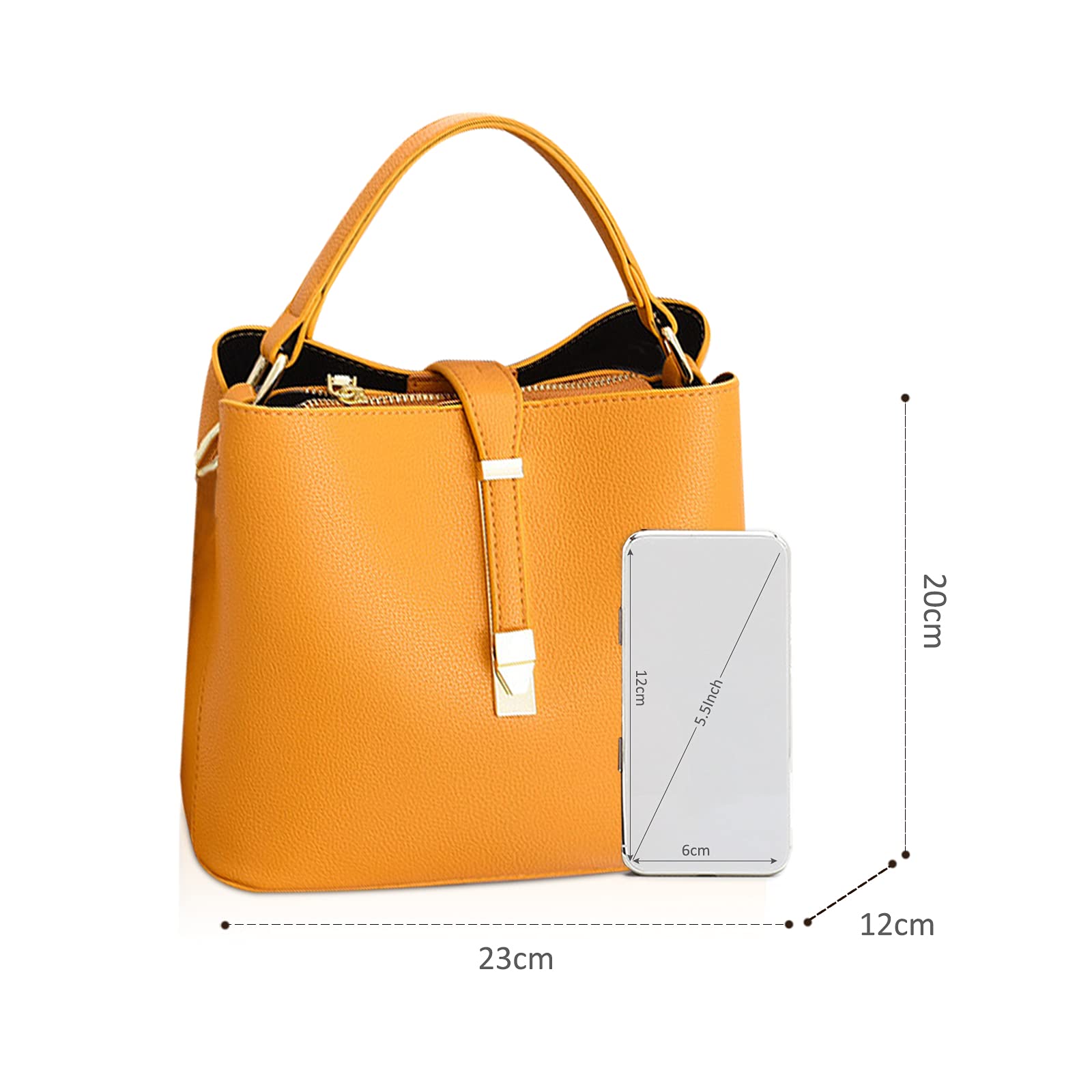 NICOLE & DORIS Bolsos de mano para mujer, bolso de mano de piel sintética, bolsos grandes y bolsos de hombro con dos correas, asa superior, bolsas de cubo hobo de moda para mujer, Amarillo, Large