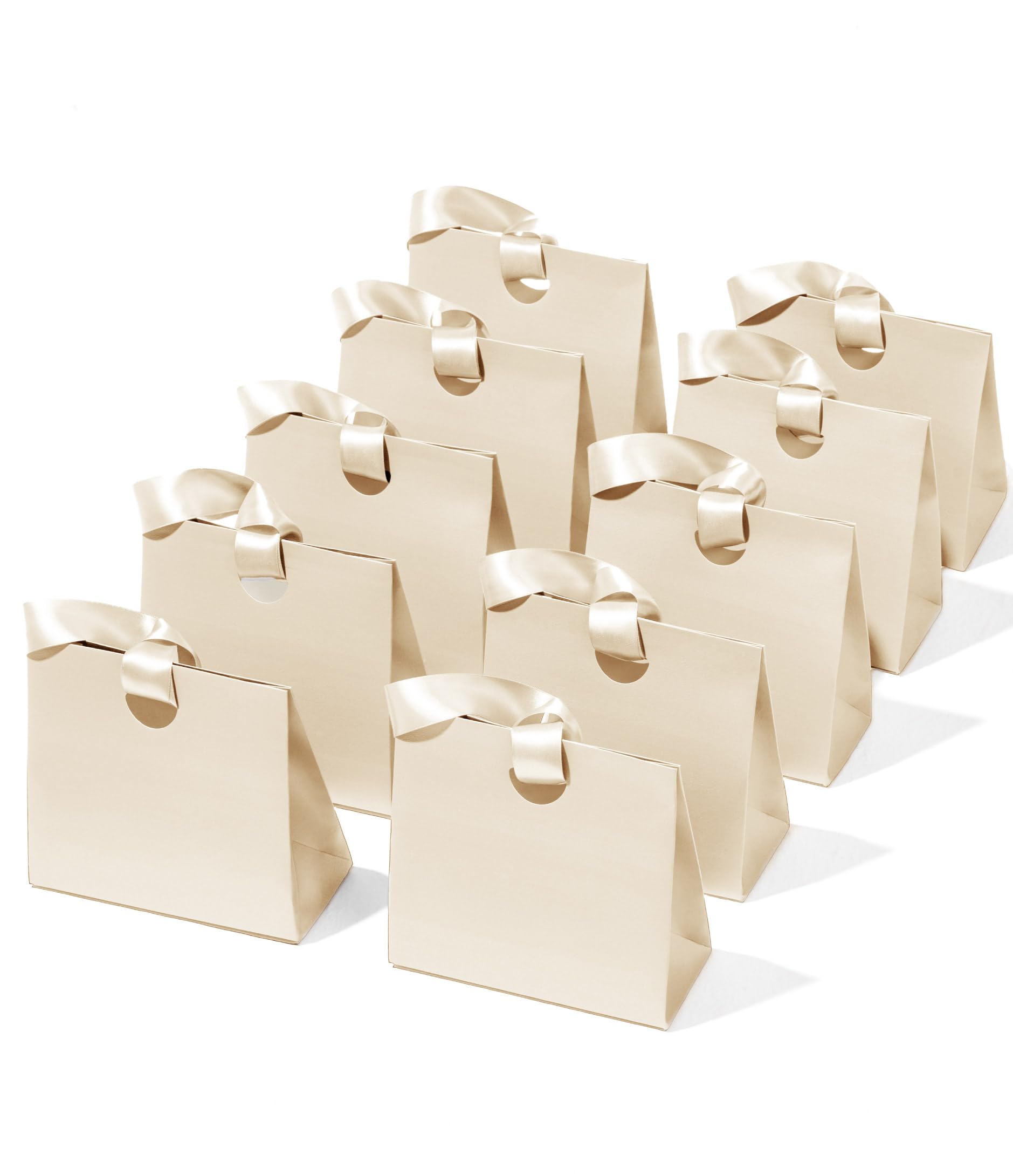 Vitalizart Cream Mini Gift Bags 6.1" x 2.9" x 5.7" With Ribbon Handles, Reusable For Gift Wrap Girls Kids Birthday Bridal Shower Party Favours Candy Christmas Wedding Paper Gift Bags