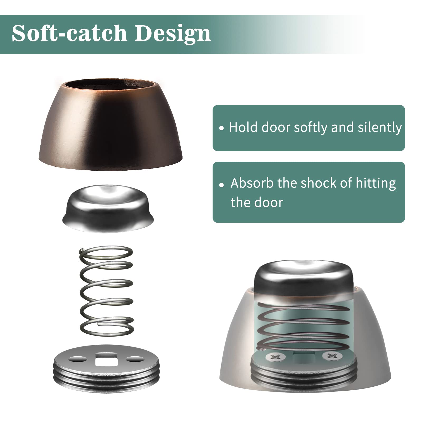 HUTLON Magnetische Türstopper, ölgeriebener Bronze-Edelstahl, robuste Wand-Bodenmontage, Magnet-Türhalter, weicher Verschluss, 6 Stück