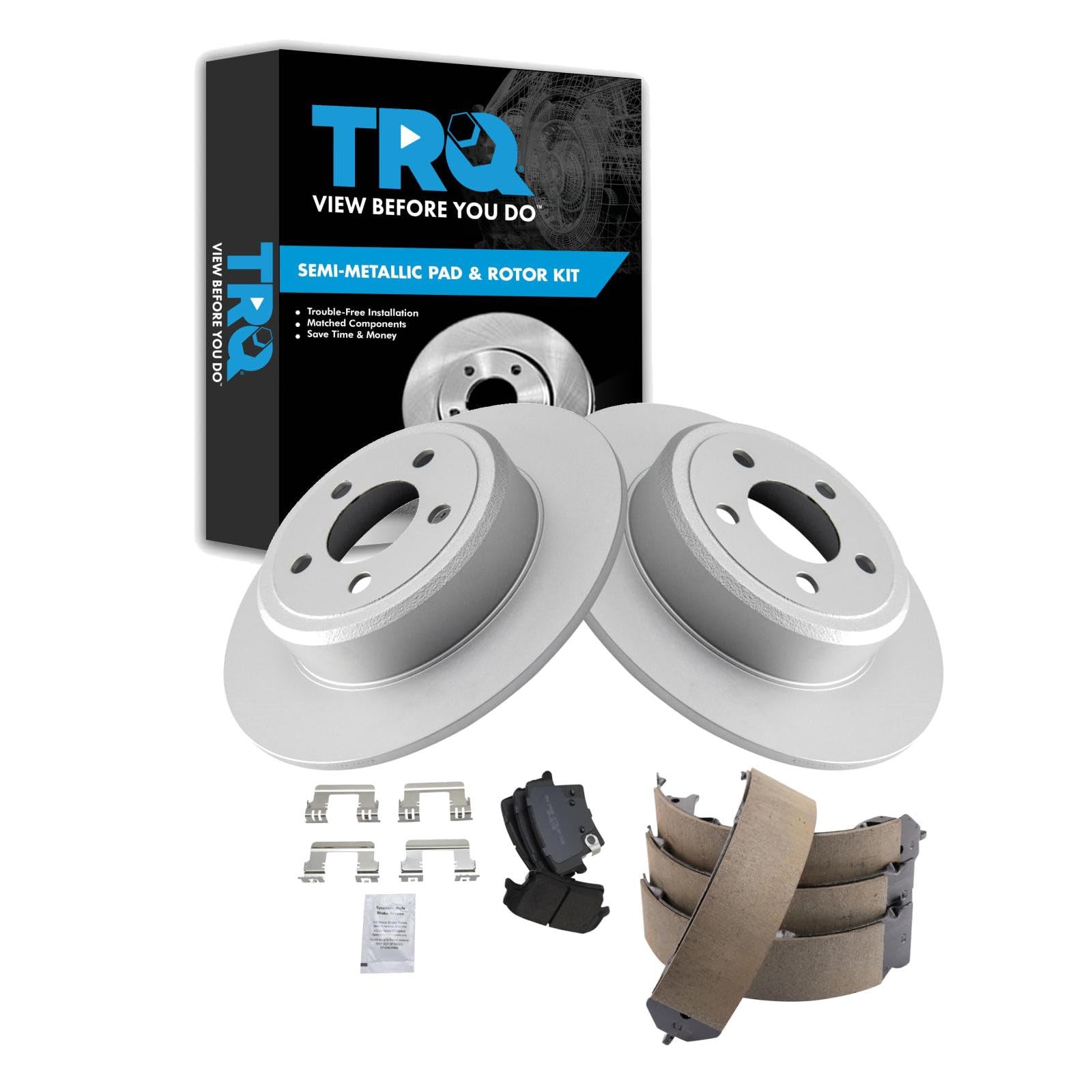 TRQ Rear Brake Pad and Rotor Set Semi Metallic Solid Rotors Compatible with 2005-2021 Chrysler 300 2005-2008 Magnum 2006-2021 Dodge Charger 2009-2021 Challenger