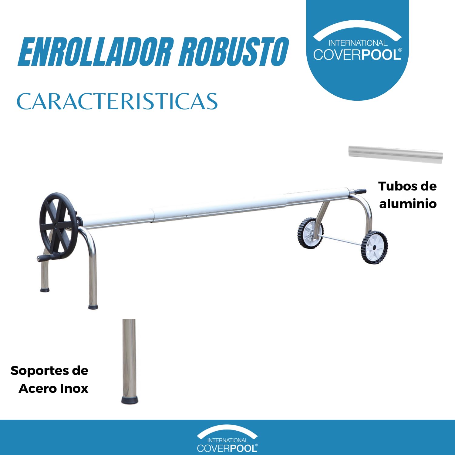 Enrouleur de Couverture de Piscine Robusto. Réglable jusqu'à 6,5m avec Tube 100mm. Grande stabilité Facile à Assembler