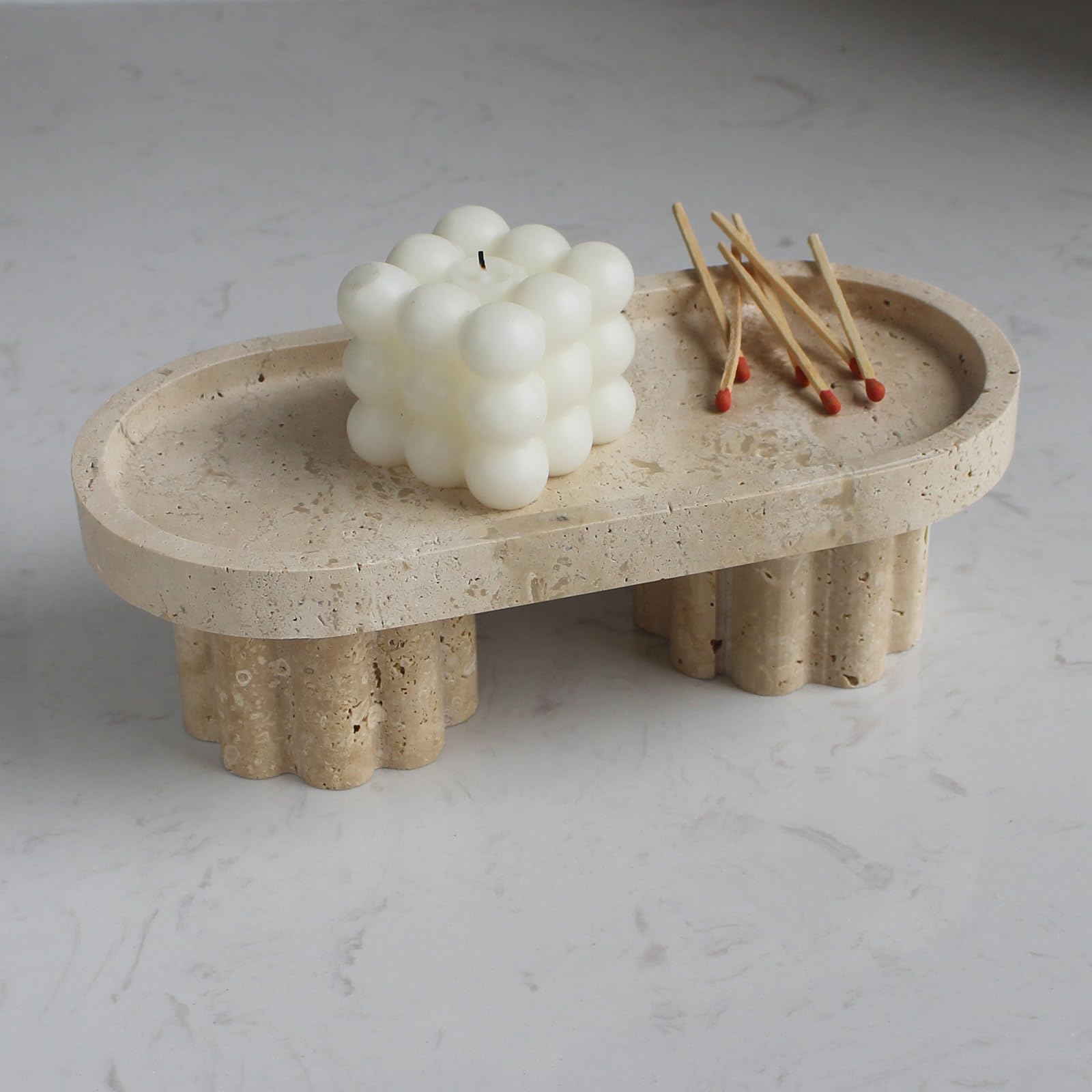 Natural Travertine Oval Tray with 2 Legs, 10