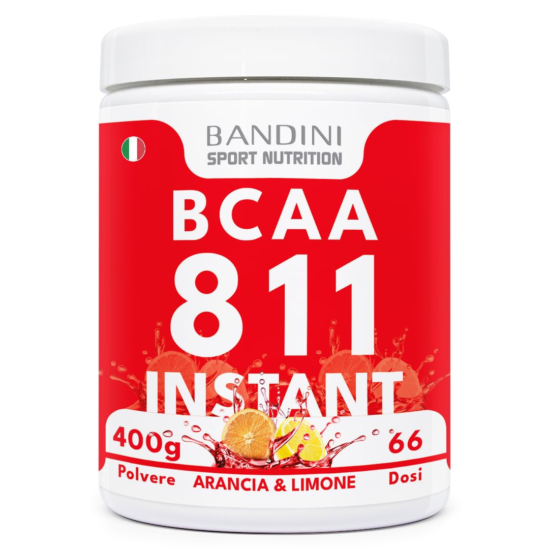 Bandini® BCAA POWDER 8 1 1 integratore di AMINOACIDI RAMIFICATI in rapporto 8:1:1 400 g 100% Vegan - Gusto ARANCIA e LIMONE - Polvere Aromatizzata - per Palestra e Sport Pre Intra e Post Workout