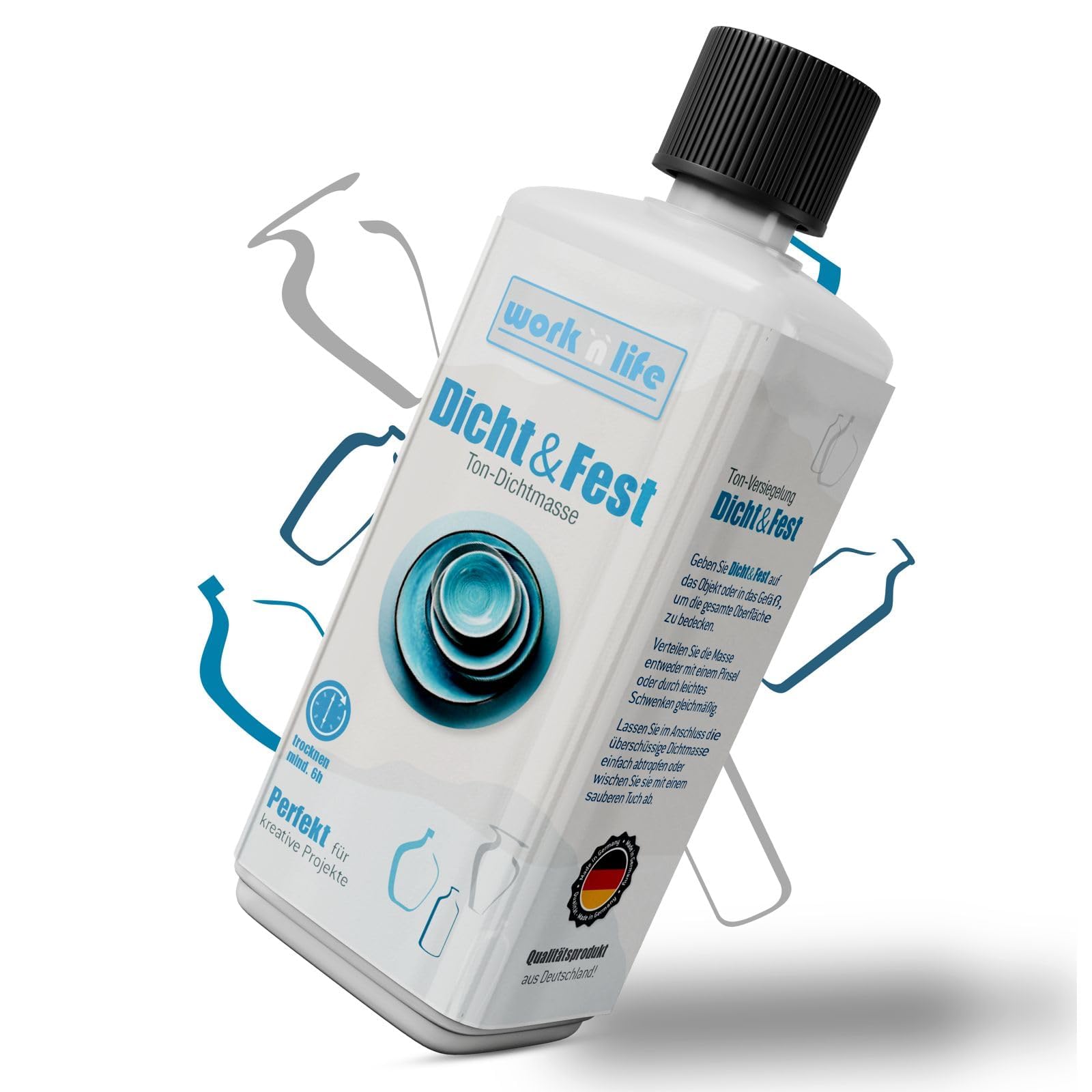 work-n-life Tondicht Versiegelung 250 ml – wasserfest & lösungsmittelfrei, Keramik-Versiegelung und Glasur ohne Brennen für Ton, Beton, Terrakotta & Gießpulver – Made in Germany (250, Gramm)