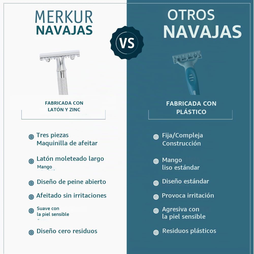 "Merkur 9025001 - Maquinilla de afeitar con peine (mango largo), diseño cromado"