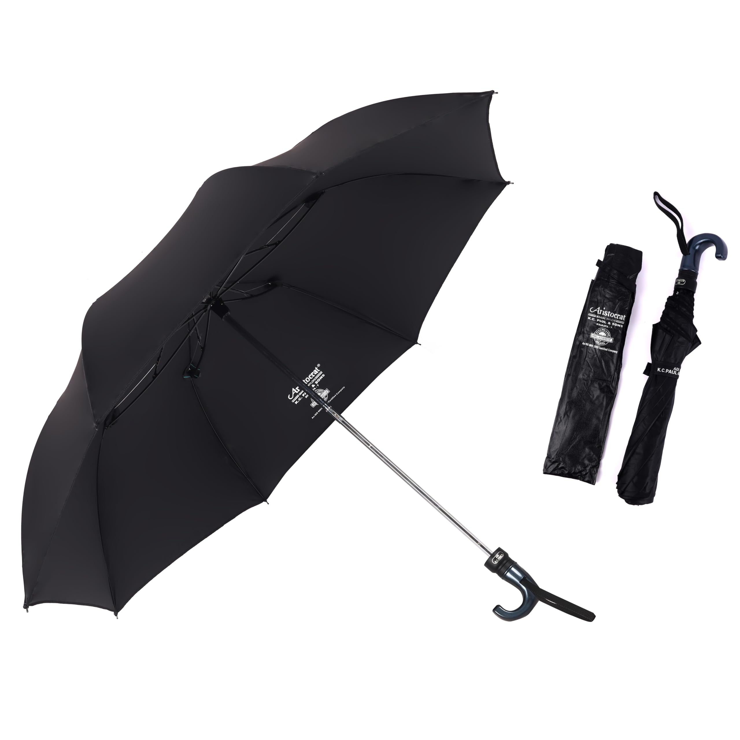 Aristocrat 2 fold 23-inch large premium umbrella | 2 fold black umbrella | KC Paul Umbrella | Premium Office Umbrella | Umbrella for men & women (Manual, Black)-image-46