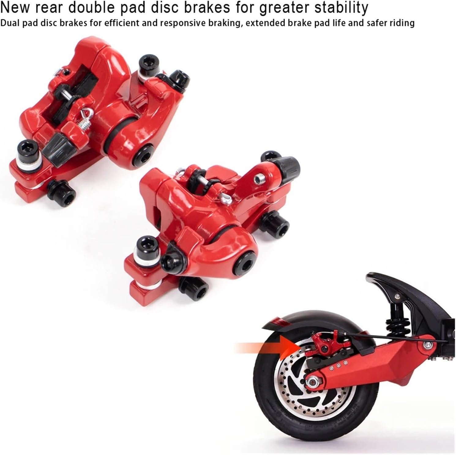 Disc Brake Caliper Front Rear Electric Scooter Kickscooter Aluminum Alloy Contains Brake Pads Compatible with Dualtron Electric Scooter Parts(Rear Caliper)