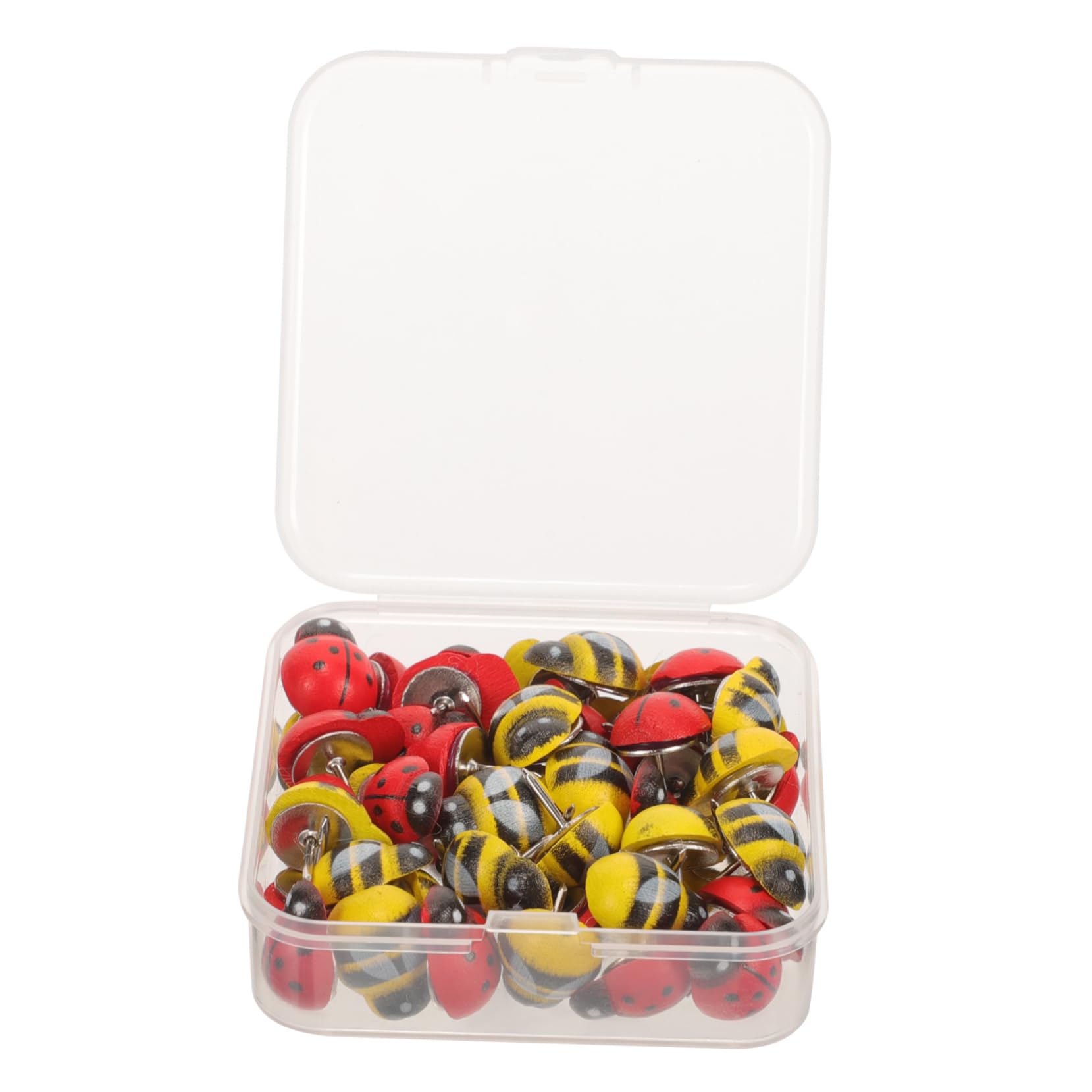 SHINEOFI 4 Sätze Reißzwecke Thumbtacks Karte Marienkäfer-pinnnadeln Daumennägel Stecknadeln Strapazierfähige Reißnägel Süßes Stationäres Tragen Stifte Farbig Colorful Hölzern 50 Stück * 4