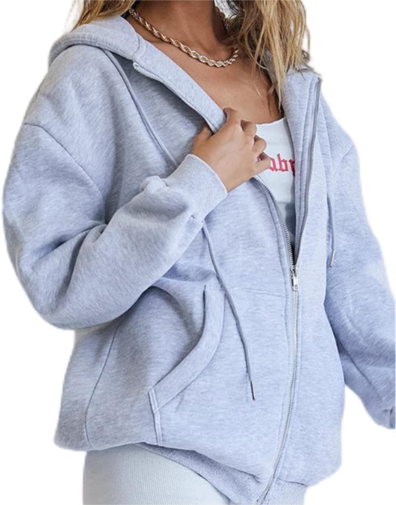 Bocianelli Womens Zip Up Hoodies Satin lined Hoodies Oversized Sweatshirts Fall Sweaters Casual Y2K Jackets Clothes - Image 2