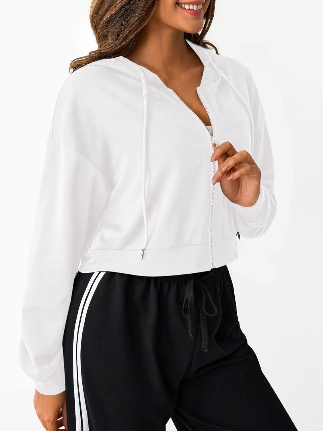 SOFIA'S CHOICE Cropped Zip Up Hoodie Women Long Sleeve Crop Sweatshirts Jackets - Image 6