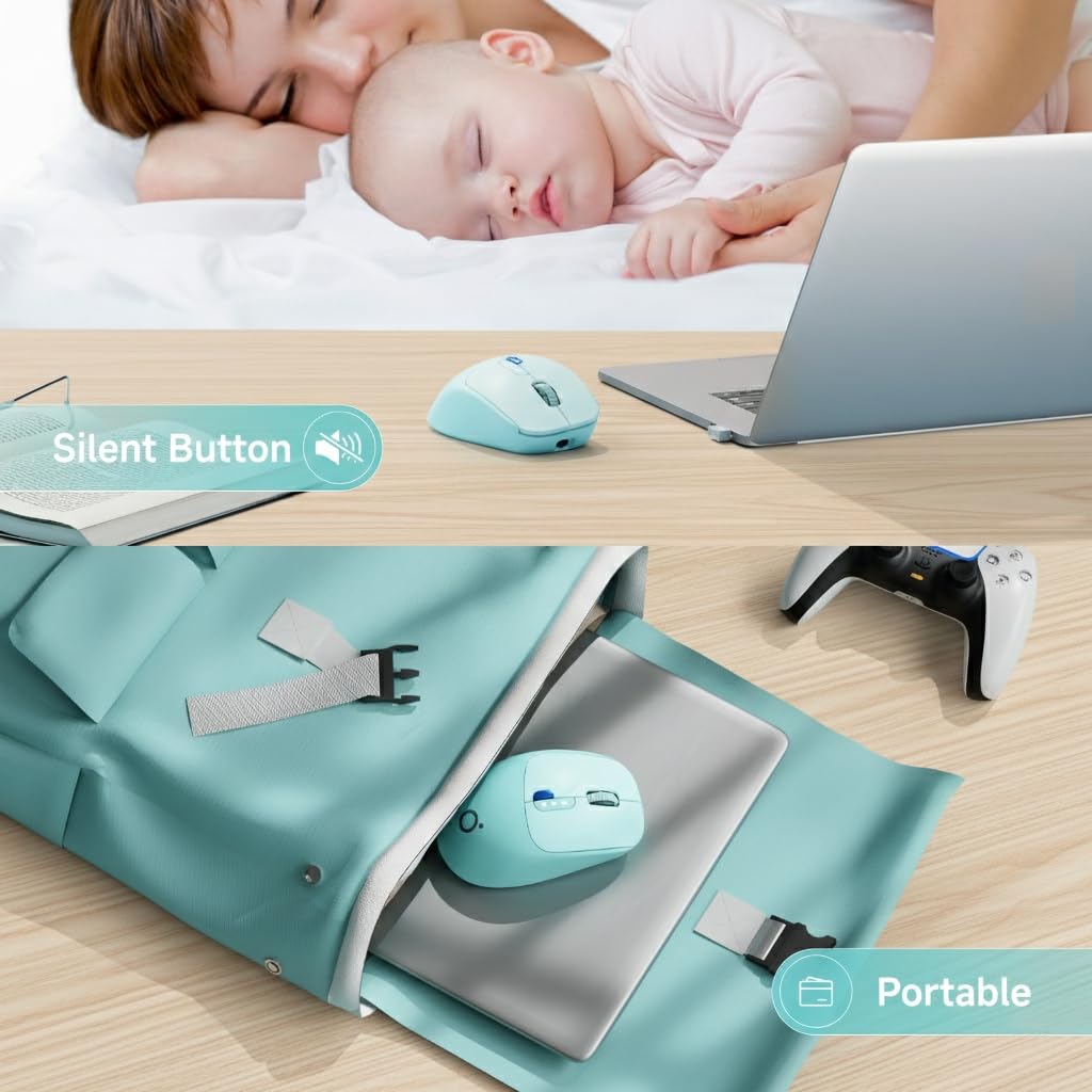 SEUNKWANG EWEADN Q5 Wireless Mouse, tooth & 2.4G Quiet Computer Mouses with Battery Level Display, 1600 DPI, Ergonomic Office Mouse, 6 Button Portable Cute Computer Mouse for Laptop/PC/Mac - Blue: Grey