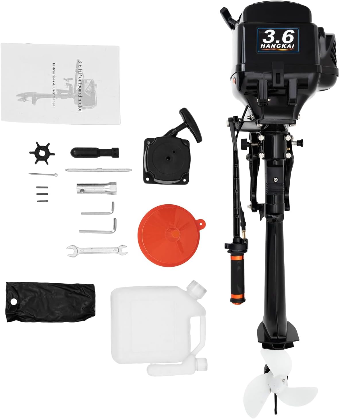 Outboard Motor, 55CC 3.6HP 2-Stroke Engine Fishing Inflatable Boat Motor Water Cooling System Outboard Durable Cast Aluminum Construction for Superior Corrosion Protection