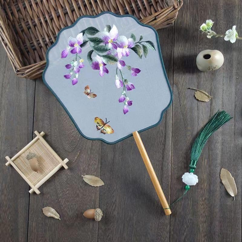 蘇扇 手刺繍の両面蓮 蘇州刺繍シルク扇子 - 蓮の花のデザイン、中国風手持ち扇子