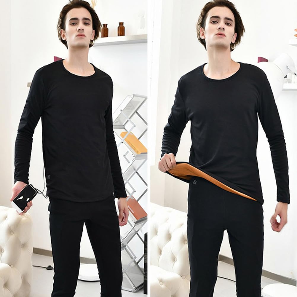 Conjunto de Ropa Interior Térmica Eléctrica para Hombre, Capa Base Lavable y Calefactable, Ropa Térmica de Invierno con 9 Zonas de Calentamiento,L