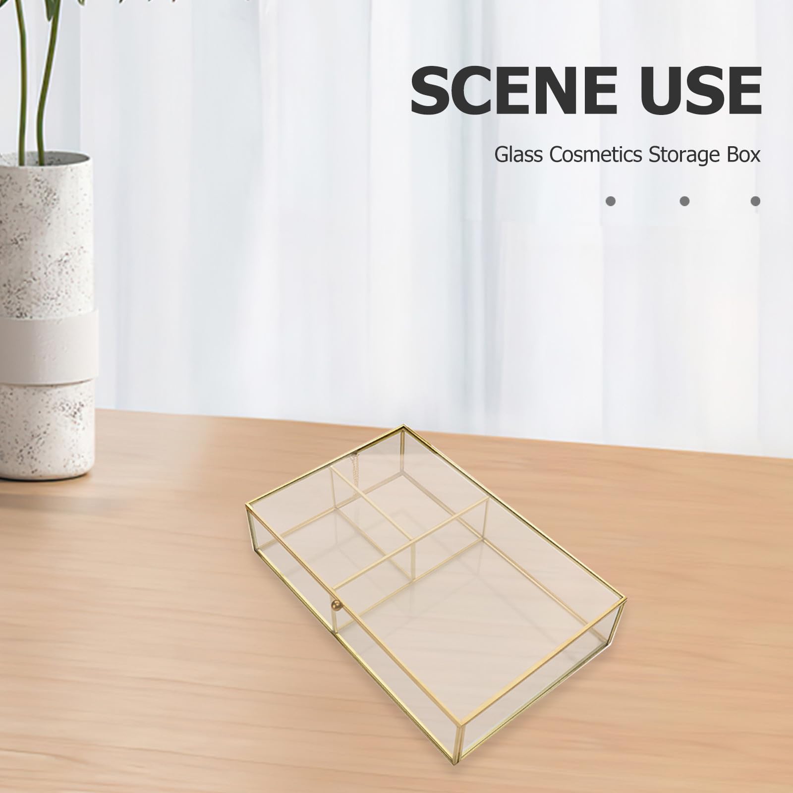 Sewroro Caja de Joyas de Vidrio Pequeña con Tapa Organizador de Sobremesa para Joyería y Cosméticos Bandeja para Anillos Pendientes y Labiales Estuche Decorativo para Tocador