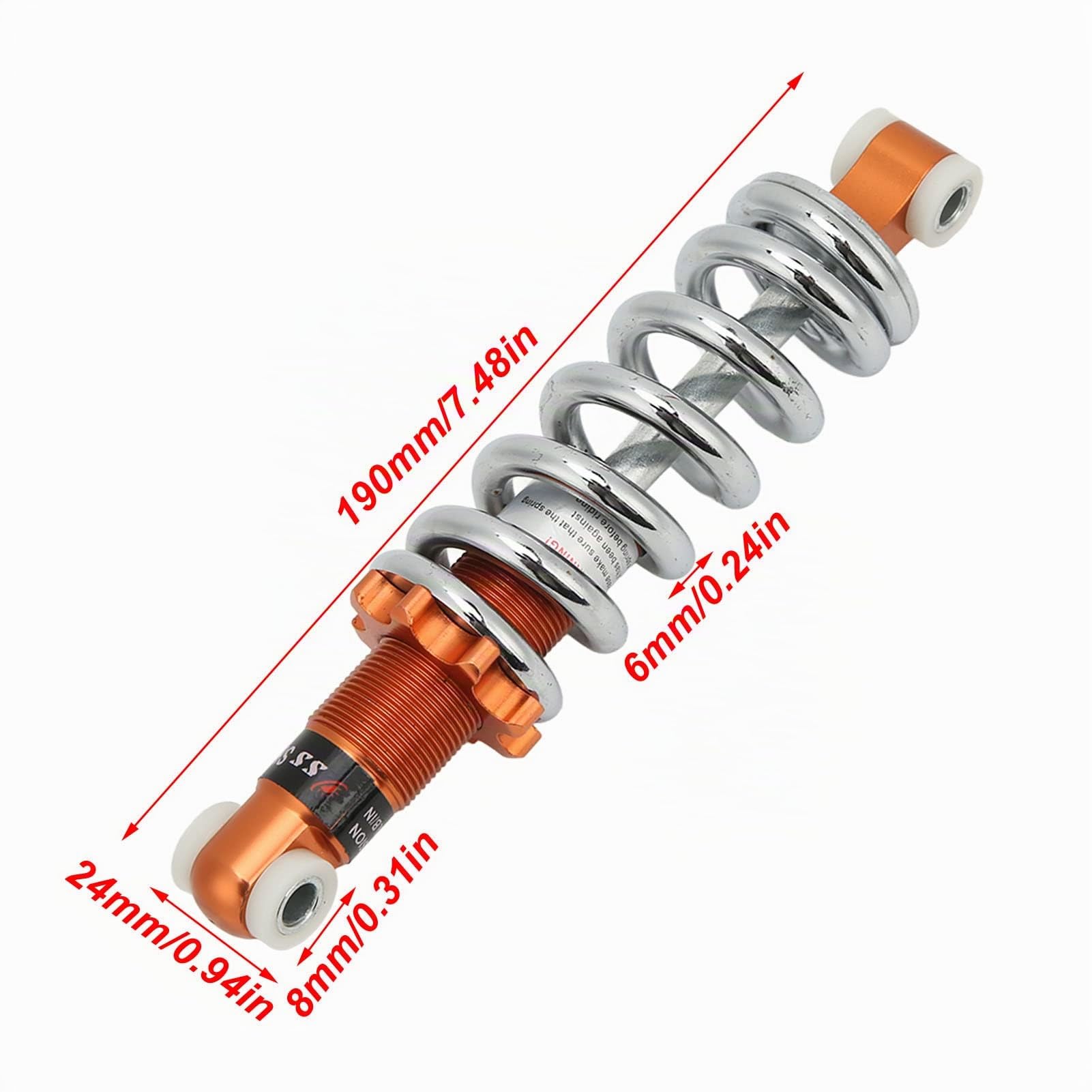 Tissting Amortisseur Arrière de Moto 190mm 1200lbs 8mm Trou Universel Amortissement Suspension Amortisseur à Ressort Réglable pour Mini Pocket Bike, Scooter électrique, Dirt Bike