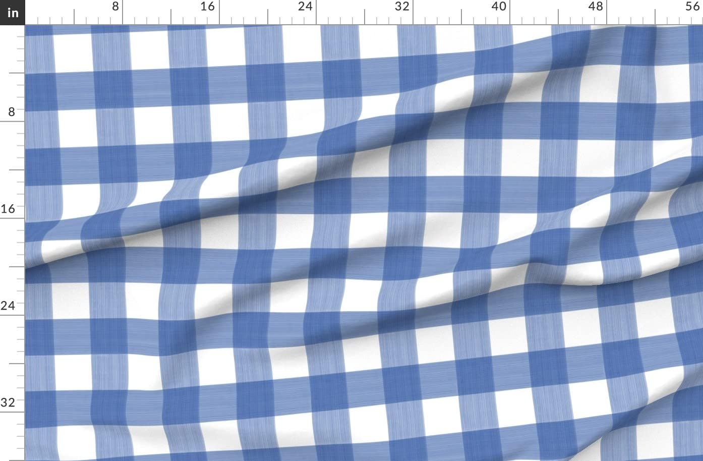 Spoonflower Fabric - Cobalt Buffalo Plaid Gingham Blue White Brush Watercolor Check Medium Printed on Organic Cotton Sateen Fabric by The Yard - Sewing Quilting Apparel Home Decor