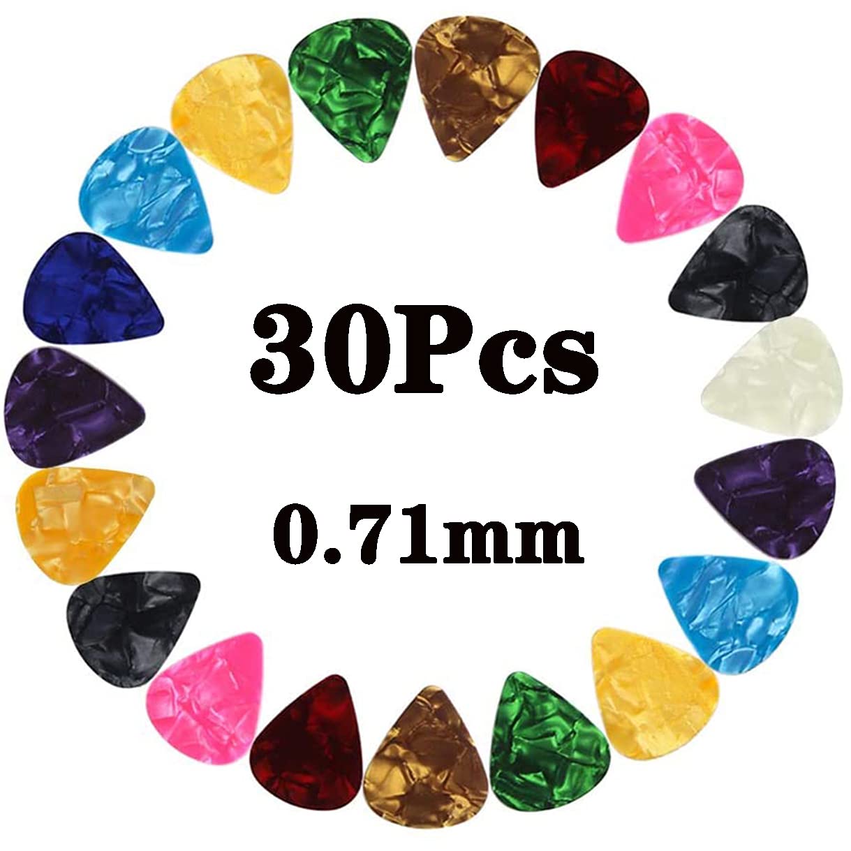 BOBOZHONG Guitar Picks,30PCS Guitar Plectrums Celluloid Pick, Premium Celluloid Picks for Acoustic Electric Guitars Bass or Ukulele（0.71MM）