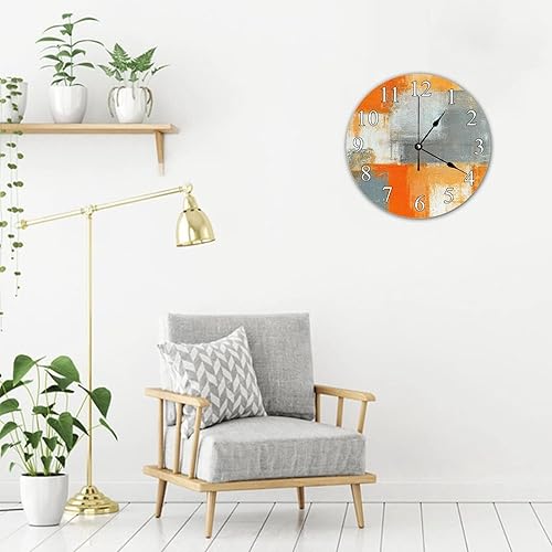 Miniatura 7 de Reloj de pared divertido abstracto naranja gris pintura al óleo silencioso sin tictac funciona con pilas, reloj decorativo de PVC para el hogar,