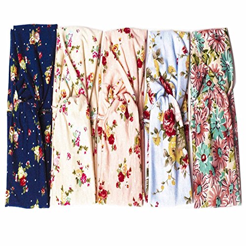 RRiody Lady's Elastic Flower Printed Turban Head Wrap Headband Spring Twist Knotted Soft Hair Band (Color 2)