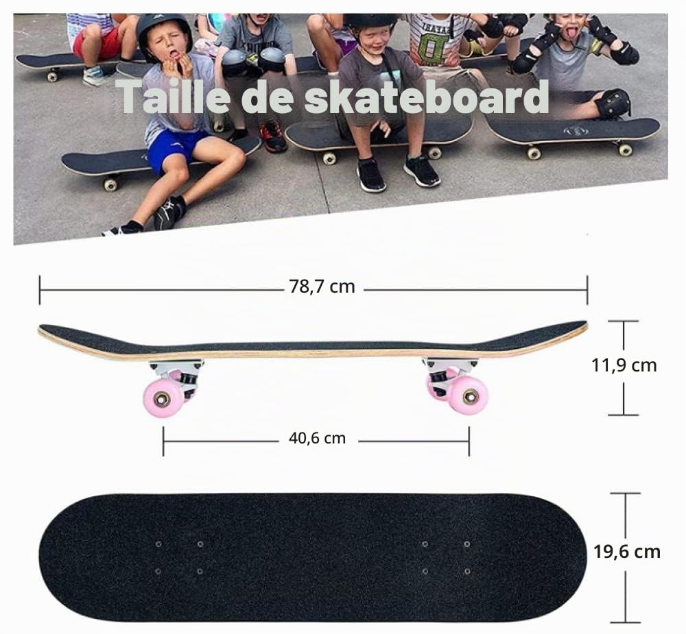 Skateboard Papillon Tigre Skate 80x20 cm 7 Couches en Bois d'érable avec Roulements ABEC-7 Longboard Ado Skateboards Adulte Skate Board Enfant Débutants Fille Garçons Skeatbord