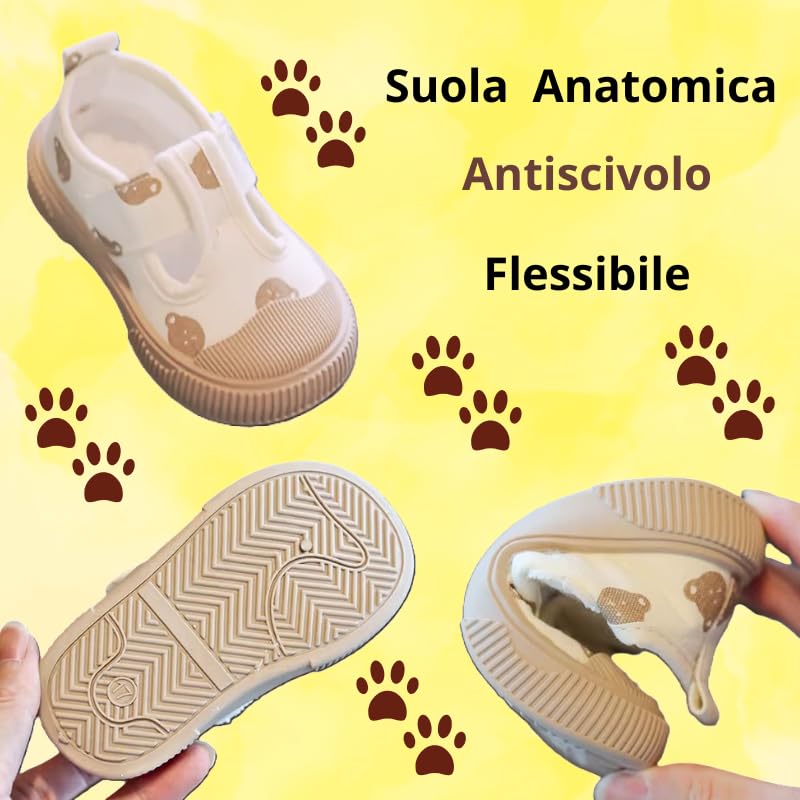 Scarpe da Bambino con Stampa Orsetti, Sneakers Slip-on in Tela, Suola in Gomma Antiscivolo
