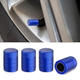 4PCS Car Tire Valve Stem Caps - Anodized Aluminum Car Tire Air Caps with Plastic Liner - Corrosion Resistant Leak-Proof Stem Covers - Wheel Valve Covers Accessories for Car Truck Motorcycle (Blue)