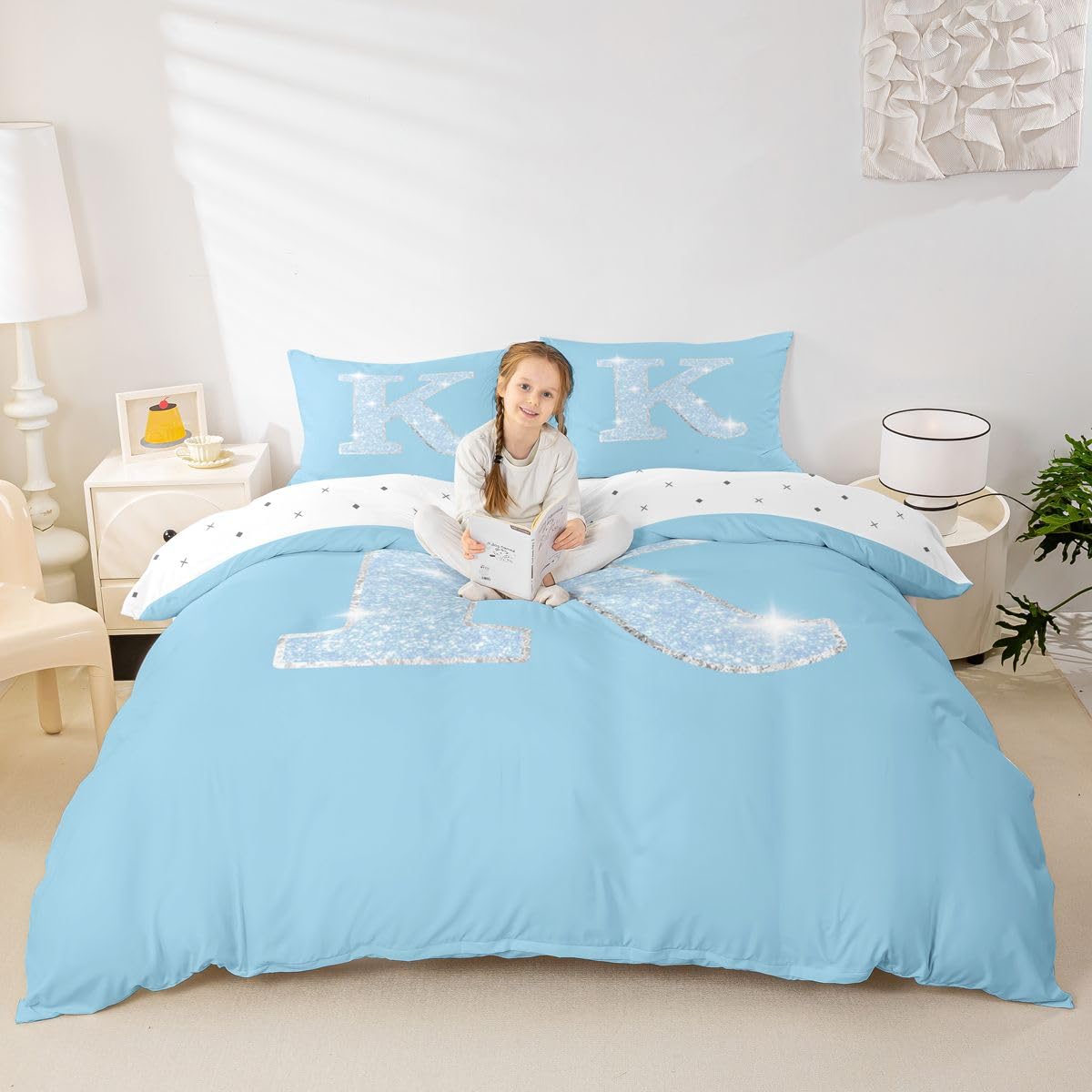 Homewish Funda de edredón tamaño Super King con el alfabeto azul