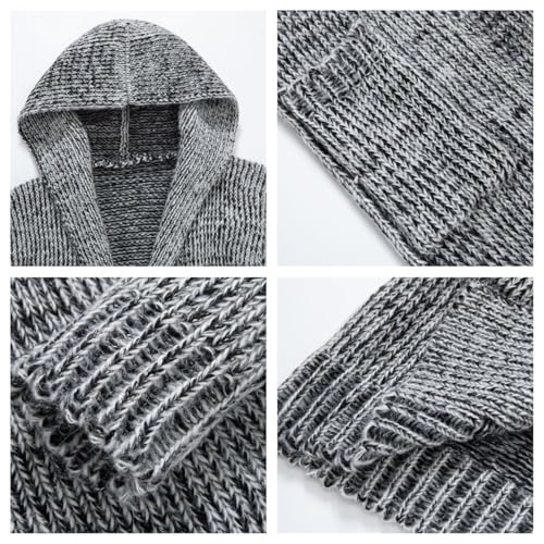 Mens Casual Mid Length Sweaters Cardigan Horn Button Up Hooded Cardigan Ribbed Knit Sweater Outwear3