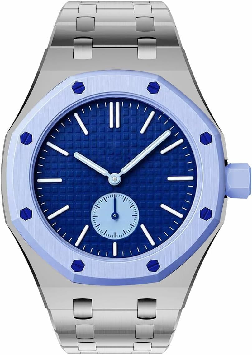 Cinturino in Metallo di Acciaio Inossidabile Compatibile con Swatch AP Royal Oak Pocket, Cinturino di Ricambio con Maglie Ottagonali Integrate per Corona da 3", Silver(3'Clock) Swatch Royal Pop