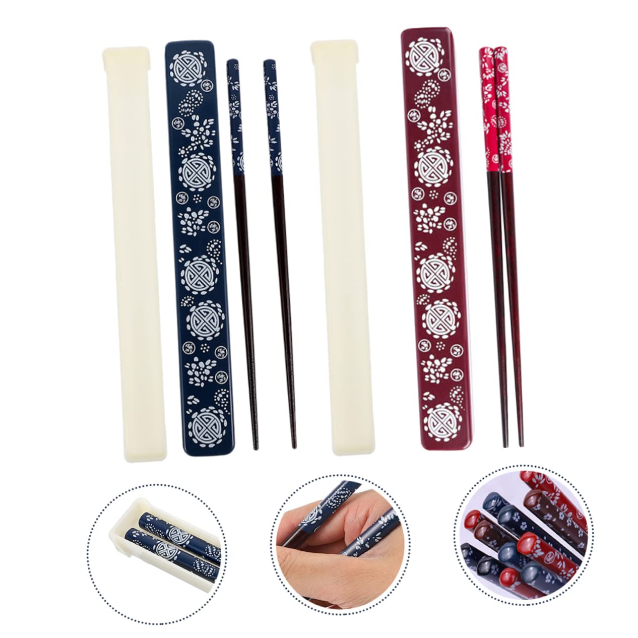 Baguettes avec Boîtes de Rangement Japonaises Pliables, 2 Sets
